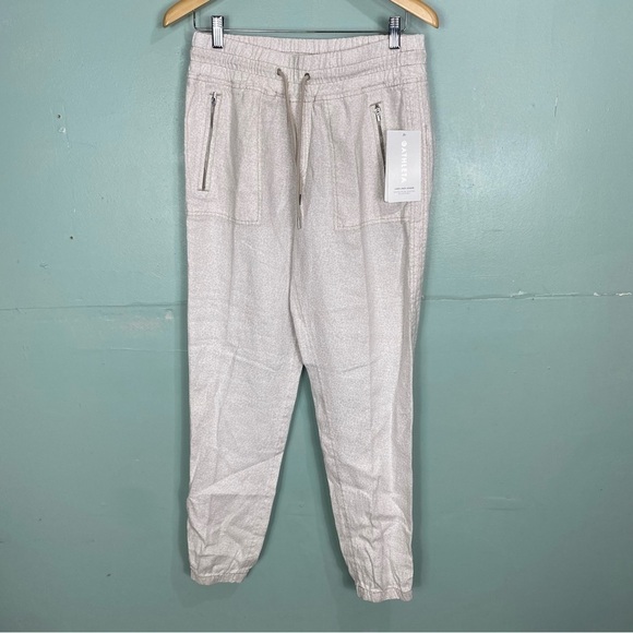 Athleta Cabo Linen Jogger Cream Micro Cheetah Sz 6 Tall 988237 - Picture 2 of 6